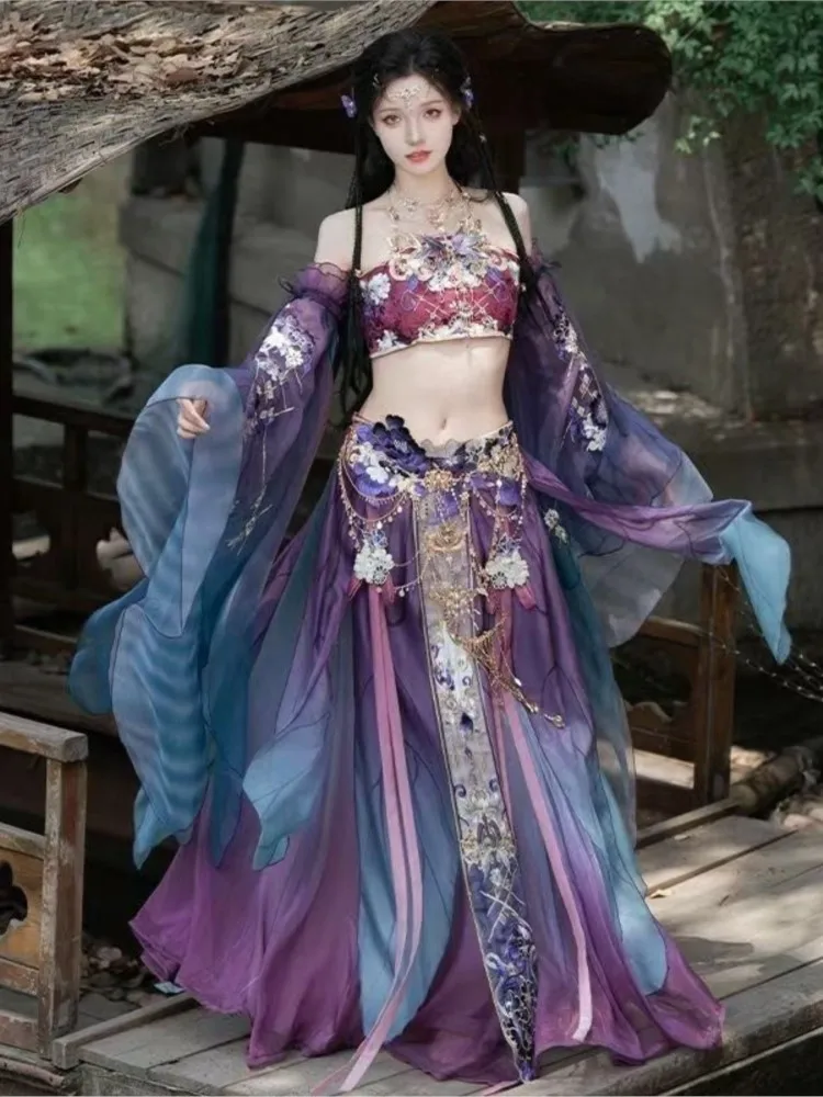Hanfu women's exotic style gradient embroidery strapless set