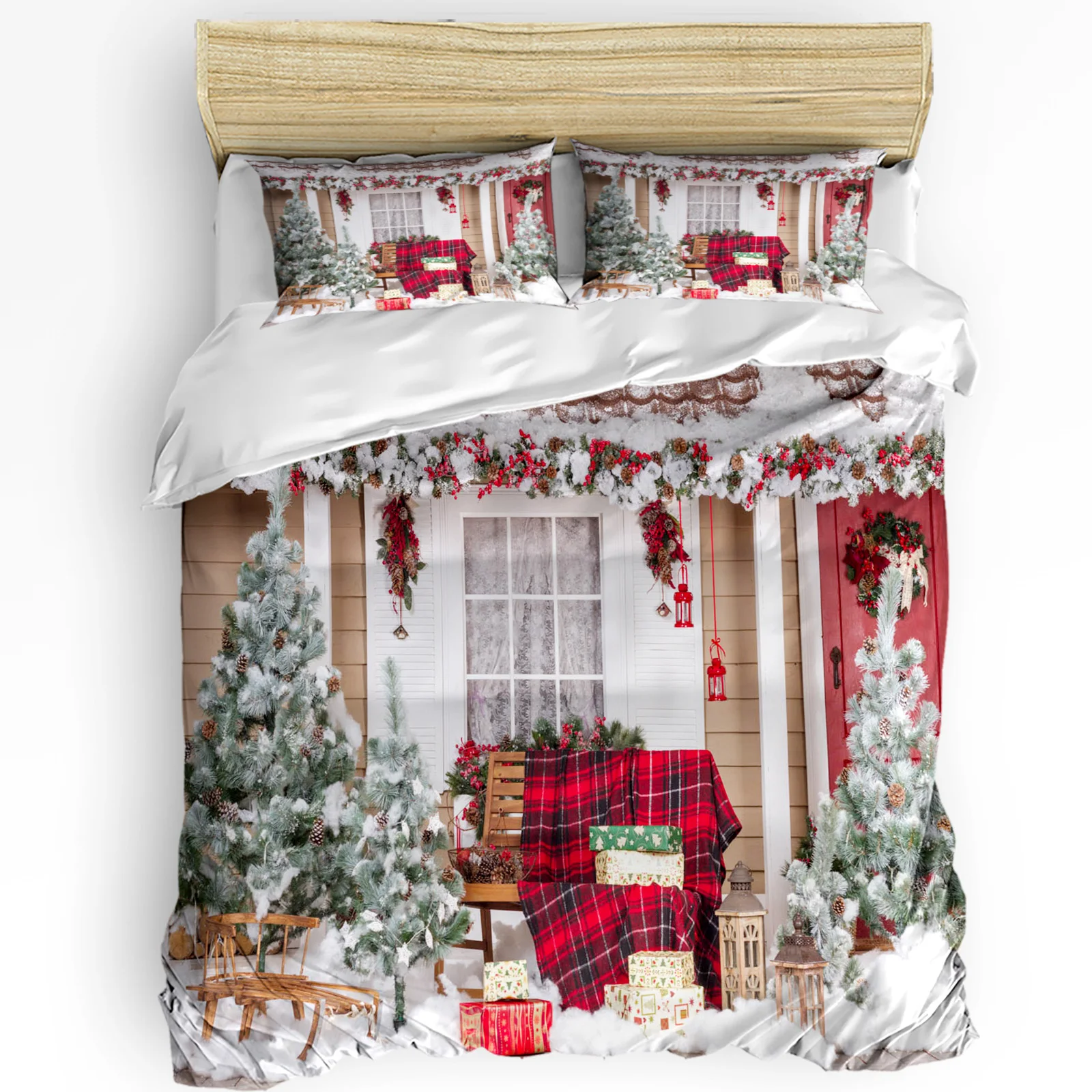 

Christmas Tree House Printed Comfort Duvet Cover Pillow Case Home Textile Quilt Cover Boy Kid Teen Girl Luxury 3pcs Bedding Set