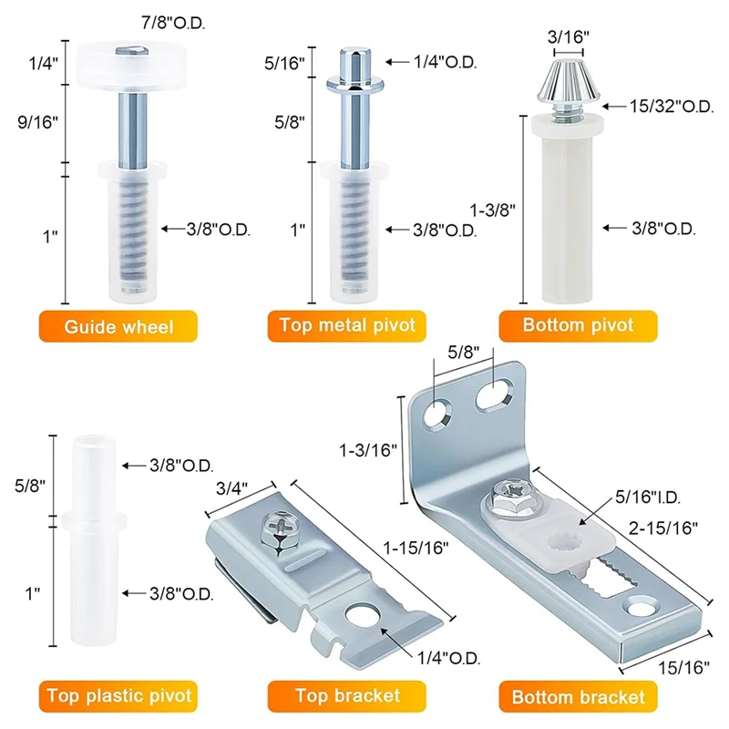 BYBS-Comprehensive Sliding Closet Bifold Door Hardware Kit - Essential Brackets, Pivots, And Guide Wheel