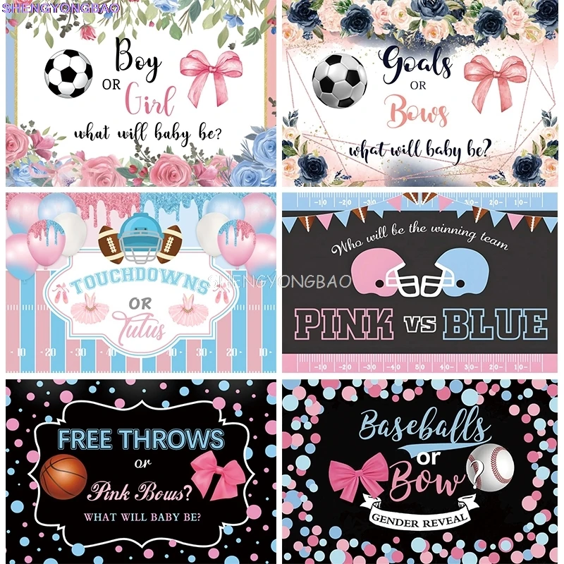 

Boy or Girl Gender Reveal Photography Backdrops Basketball Football Soccer Baby Shower Party Photo Studio Background FR-01