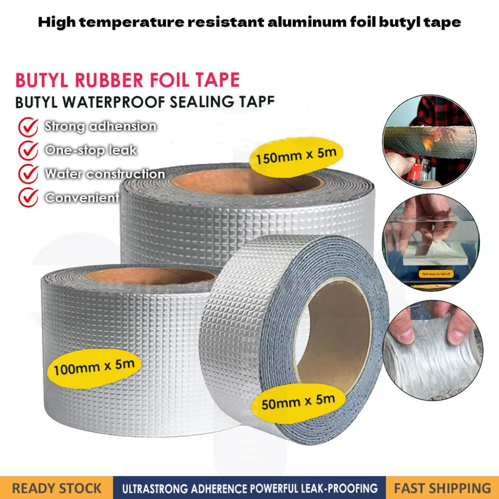 

Aluminum Foil Butyl Rubber Tape Antiwear High-Temperature Wall Crack Duct Repair Strong Adhesive Leakproof Sealing Adhesive Tape