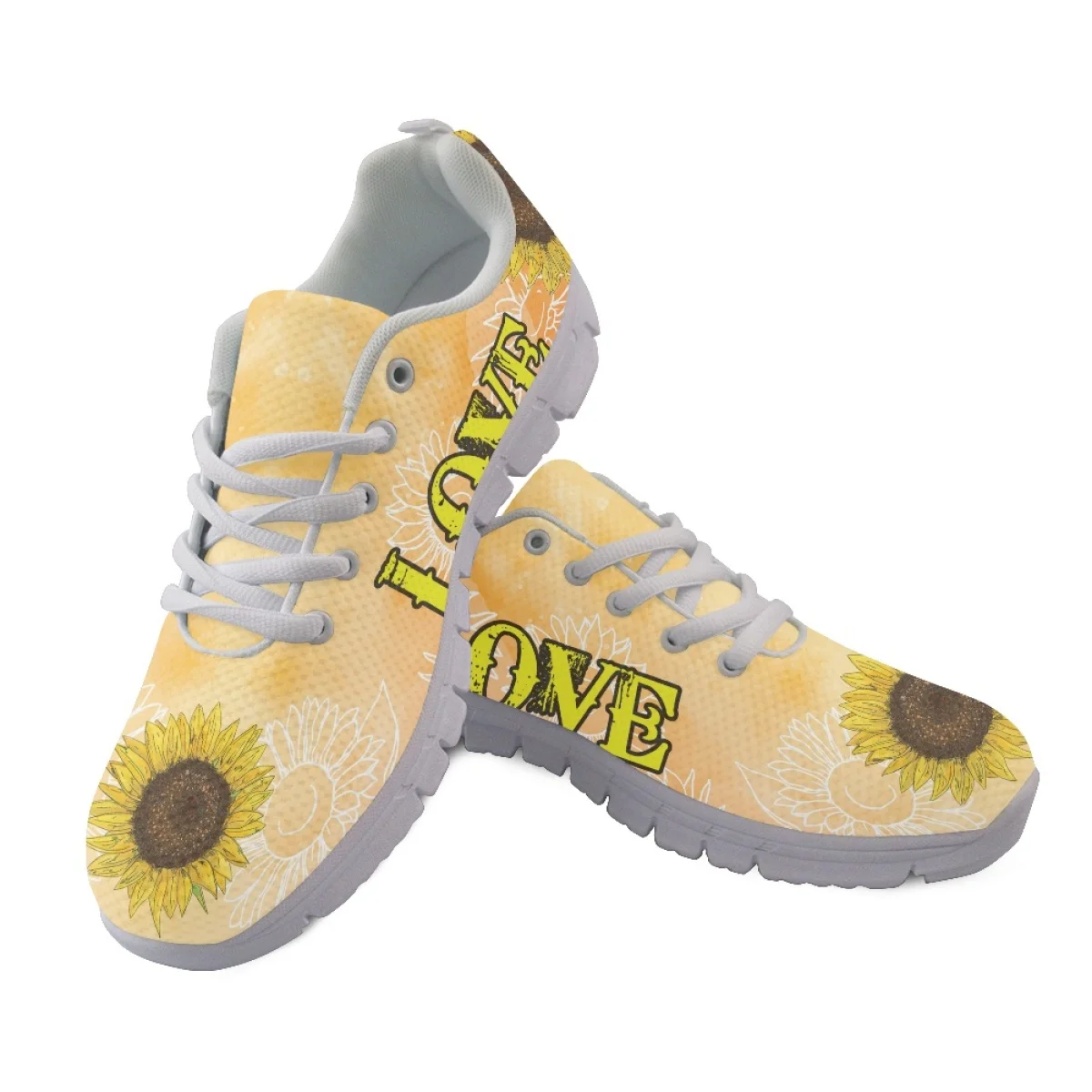 INSTANTARTS New Casual Sneakers Peace And Love Sunflower Design Flat Shoes for Women Wear Resistant Vulcanized Shoes Chaussure
