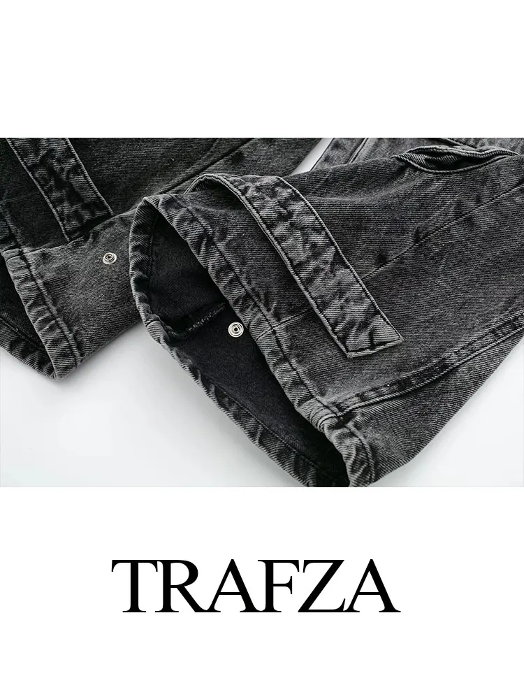 TRAFZA-monos de mezclilla Retro para mujer, pantalones de mezclilla con cremallera, decoración multibolsillos, cintura alta, moda americana, High