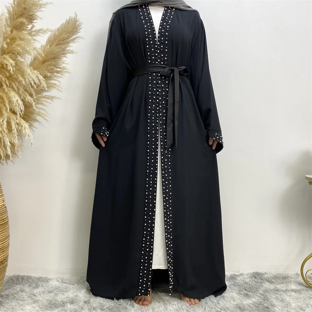 Fashion Muslim Middle East Dress Women Casual Elegant long sleeve Long dress Arab Dubai Turkish Feminine beaded cardigan dress