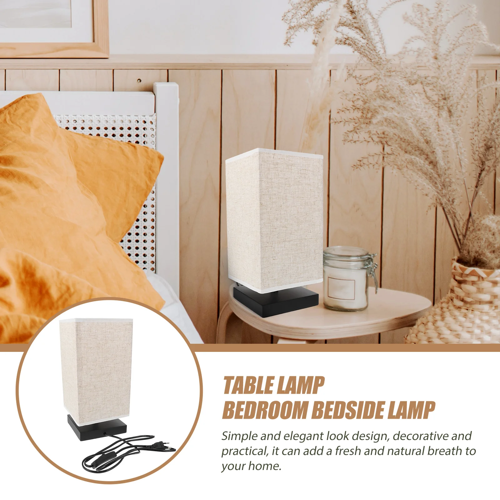 

Decorative Bedroom Bedside Atmosphere Light Modern Fashion Night Stylish Desk Wood Cloth Material Natural Durable