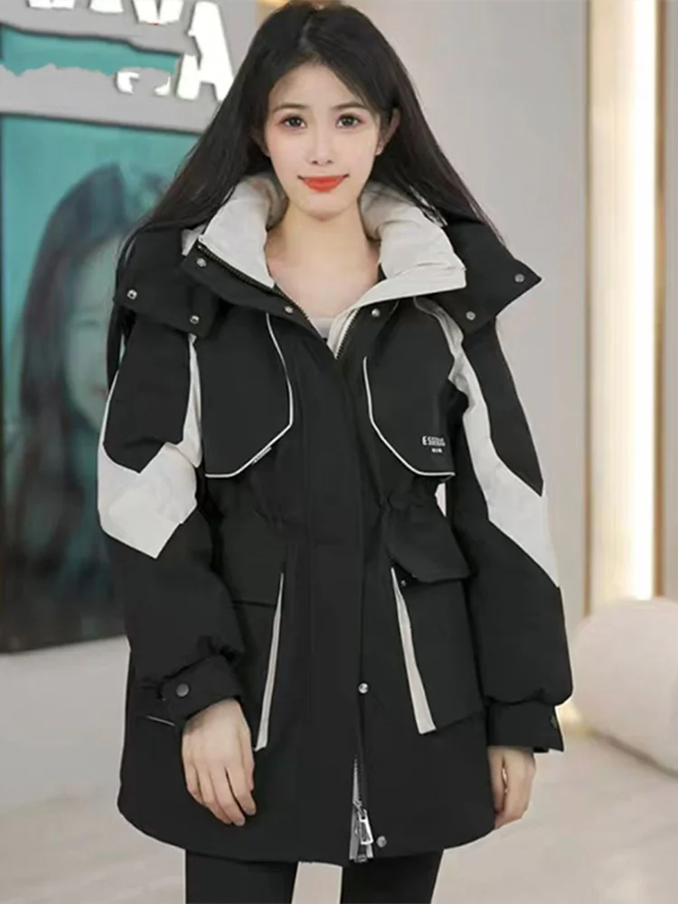 

2026 New Women's Mid-Length Parka down Cotton Jaet Winter Faion Waist-Cinching Stuffed Coat Korean Sle Loose Fit