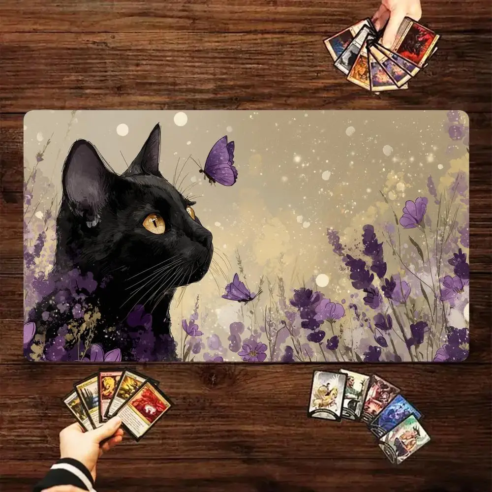 

Игровой коврик Magic Card Battle Mat с романтическими цветами и кошкой, противоскользящая основа, 35x60 см, для TCG и настольных игр
