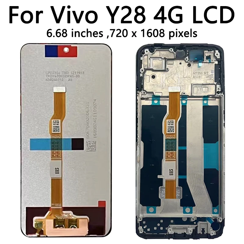 Y28 Display Screen For Vivo Y28 4G V2352 LCD Display Screen Touch Panel Digitizer For Vivo Y28 5G Display With Frame