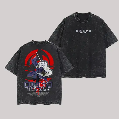 Sasuke Mangekyou Sharingan T-shirt Naruto Tee Vintage Washed Oversized Retro Anime Harajuku Streetwear Mens Graphic Clothes New