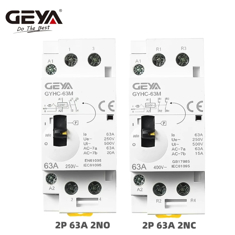 GEYA التحكم اليدوي قواطع التيار المتردد 2P 4P 25A 63A 220 فولت/230 فولت 50/60 هرتز Din السكك الحديدية المنزلية التيار المتناوب وحدات المقاولين 2NO 2NC 4NO