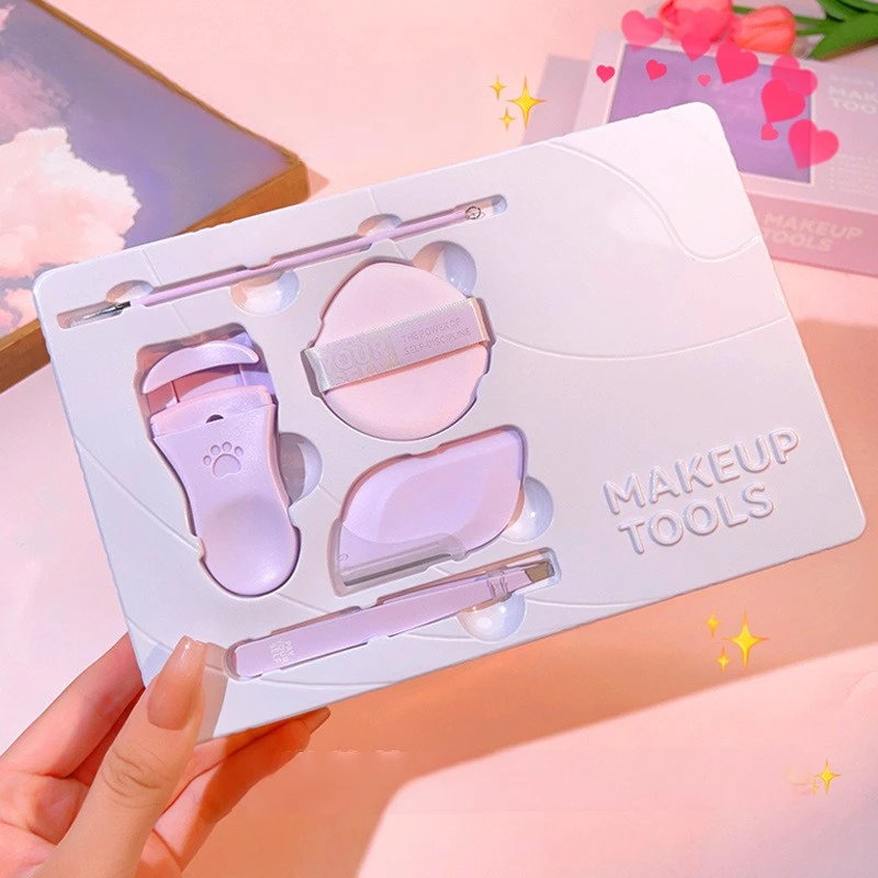مجموعة أدوات ماكياج محمولة ، مجموعة الجمال اليومية ، بكرة رموش ، نفخة ، آلة تشذيب الحواجب ، أداة تجميل