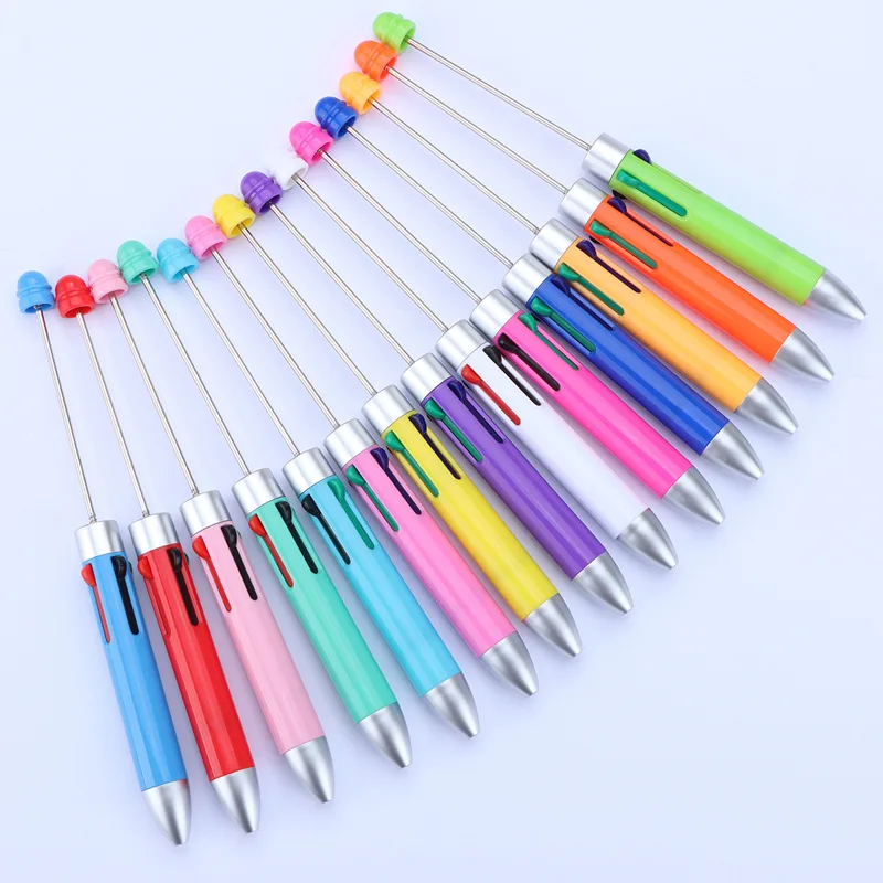 20pcs Multicolor Beaded Pens 4 in 1 Multi Color DIY Beadable Ballpoint Pen Four Ink Colors Bead Pens School Office Stationery