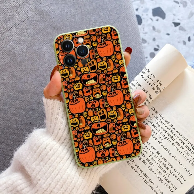 Autumn Leaves Fall Pumpkin Halloween Phone Case Candy Color For IPhone 15 14 12 13 11 Pro Max Mini X XR XS Max 7 8 Plus Soft