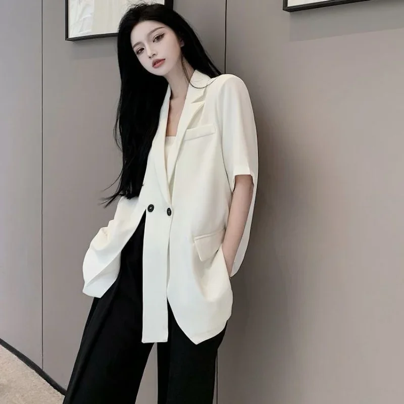 Luxury Short-sleeved Blazer for Women Y2k Tops Oversized Jacket Blazer Korean Fashion Coats Loose Streetwear Casual Summer