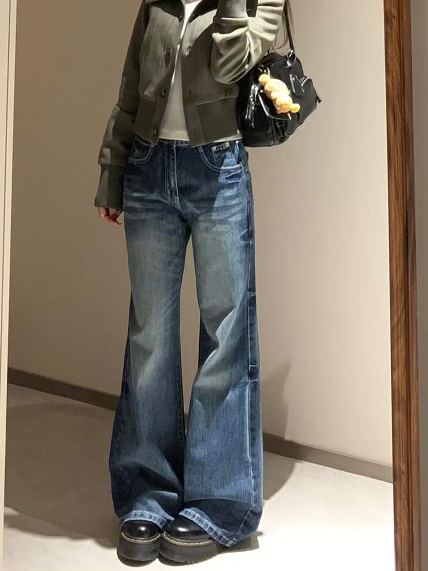 

Retro Washed High Waist Skinny Blue Jeans Women's Summer 2026 Wide Leg Denim Pants Shape Memory Spring Fashion Ladies