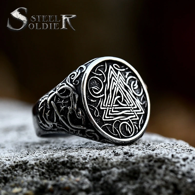 Steel Soldier Wholesale Retro Viking Triangle Ring Mens Jewelry Accessories Stainless Steel Ring