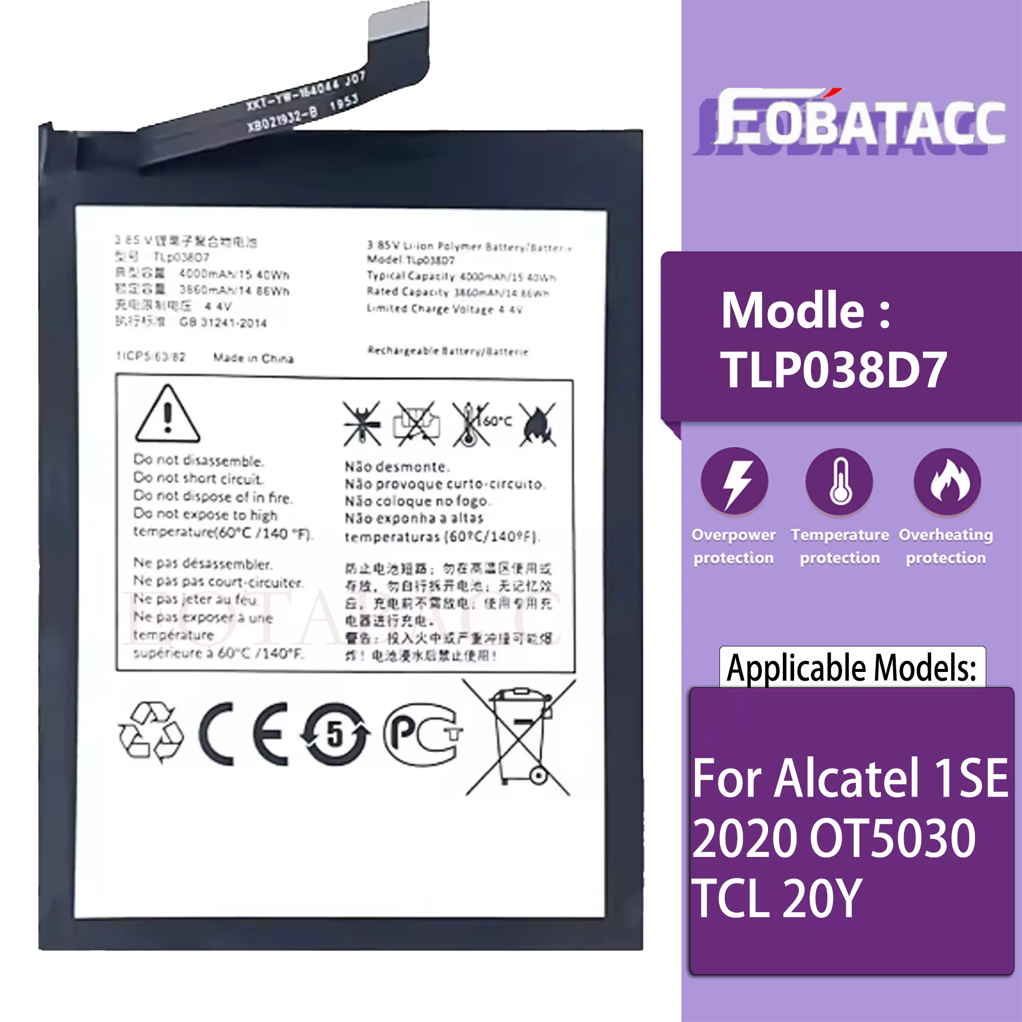 100% New Original Battery TLP038D7 For Alcatel 1SE 2020 OT5030 TCL 20Y Battery + Free Tools