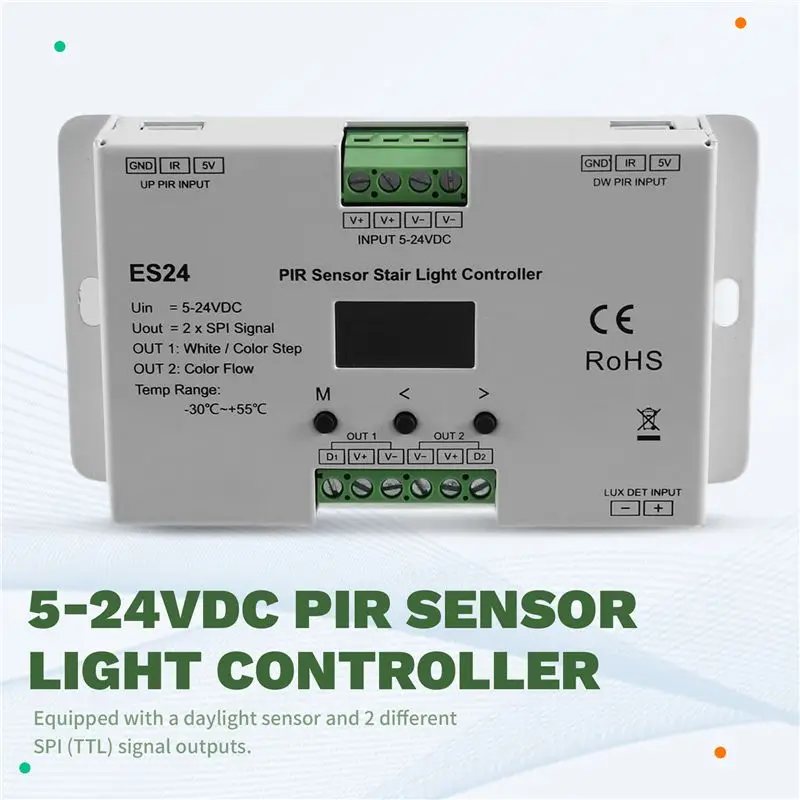 [B24B!】 ES24 24CH Single Color RGB Pixel SPI Stairway Stair Light Controller 24 Steps Stair Light 5-24VDC PIR Sensor Led Control