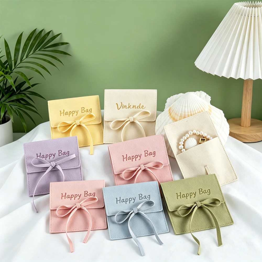 

100Pcs/Lot Personalized Logo Jewelry Microfiber Bag With Rope Ring Earrings Bracelet Pendant keychain Necklace Organizer Pouch