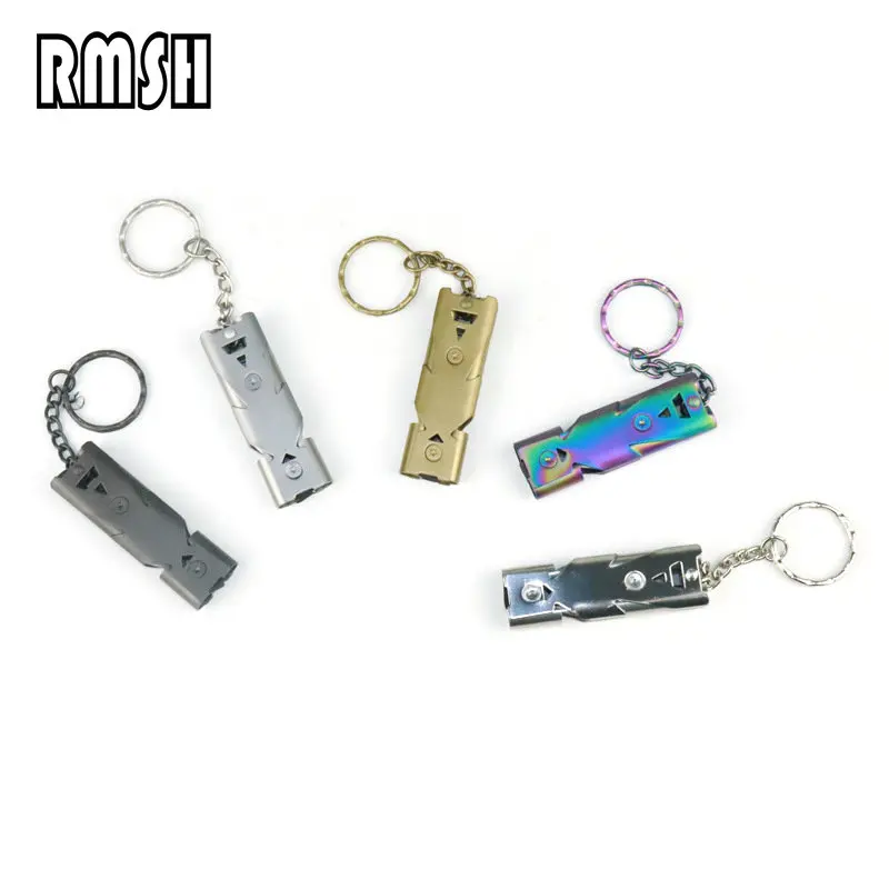 Multifunctional Double Tube Survival Whistle Portable Stainless Steel Keychain Outdoor Tools Training Whistle for Camping Hiking