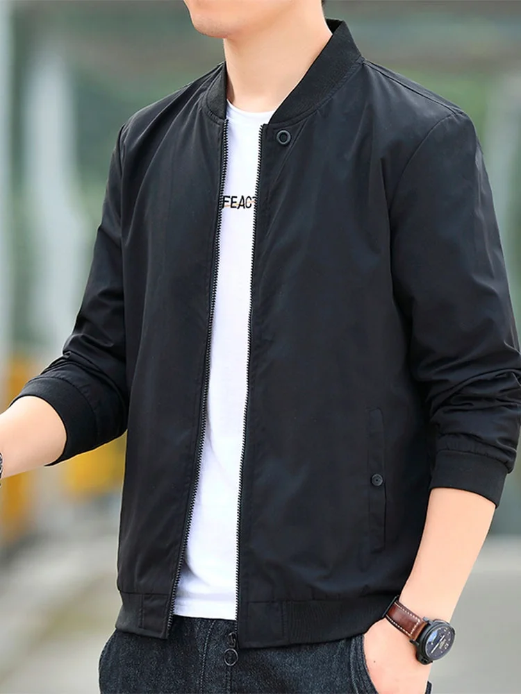 

Rn Men's Spring Autumn Jaet Thin Casual Sle Baseball Collar Coat Busin Gentleman Faion Polyester Fiber Long Sve