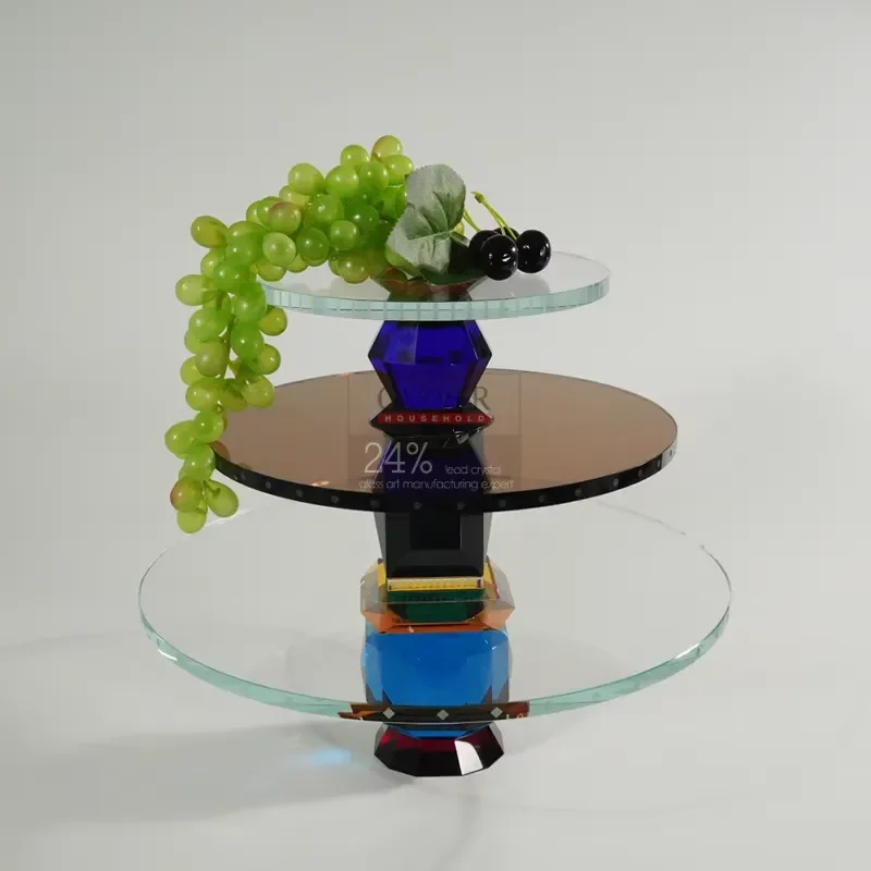 Three Tier Crystal Fruit Tray for Living Room Dessert Snack Plate Hand Cut Glass Cake Stand Decorative Serving Dish for Party