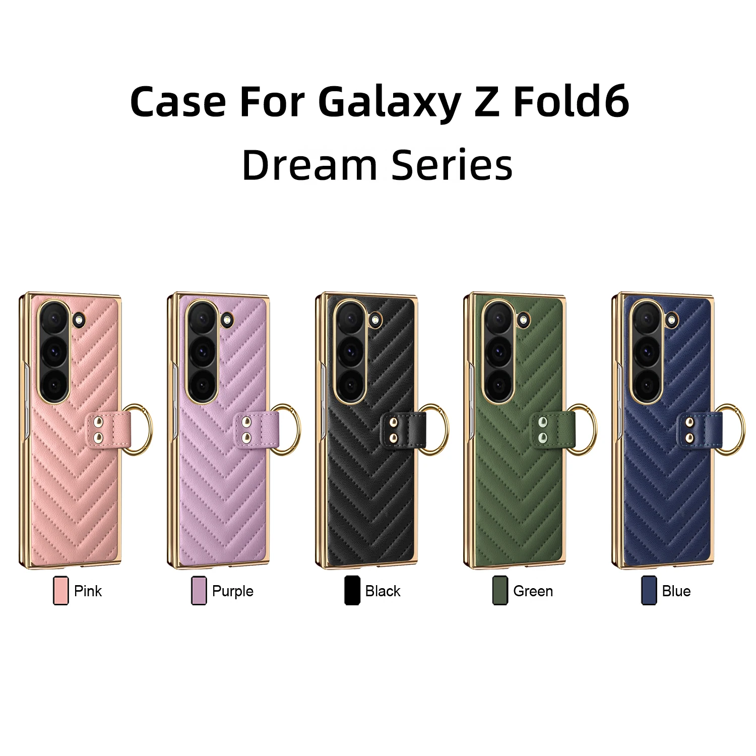 

For Samsung Galaxy Z Fold 5 Z Fold 4 Leather Case With Ring Screen Protector Plating Woman Luxury Phone Case For Z Fold5 4