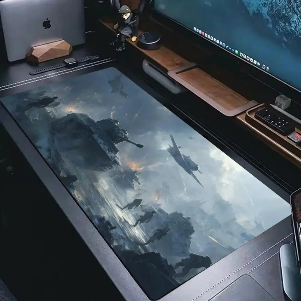 Gaming Large Mouse Pad XXL WW2 Tank Aircraft War Desk Mat Non-Slip Rubber Keyboard Pad Overlock Deskpad PC Game Accessories