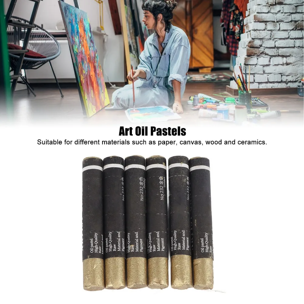 6PCS 2.67×0.43 in Solid Tone Oil Pastel Soft Textured Oil Based Formula Soft Art Crayon Rich Pigment Laydown Smooth Layering
