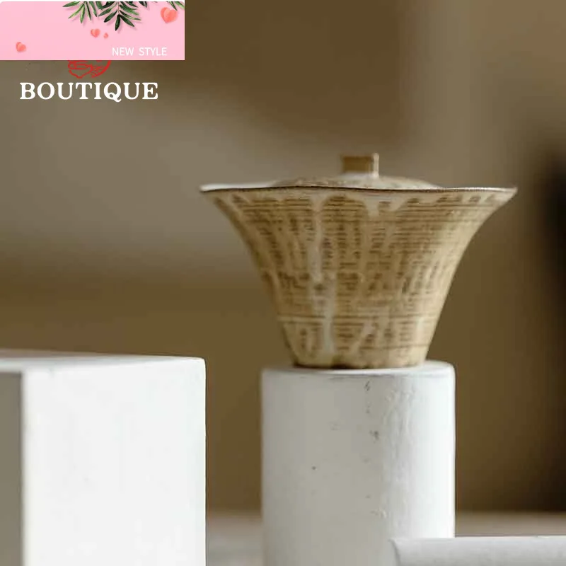 

Японская чайная чашка ручной работы с грубой керамикой Gaiwan White Moon Kungfu Чайный сервиз Ретро тонкий чайник Пуэр Пила глиняный чайный инструмент