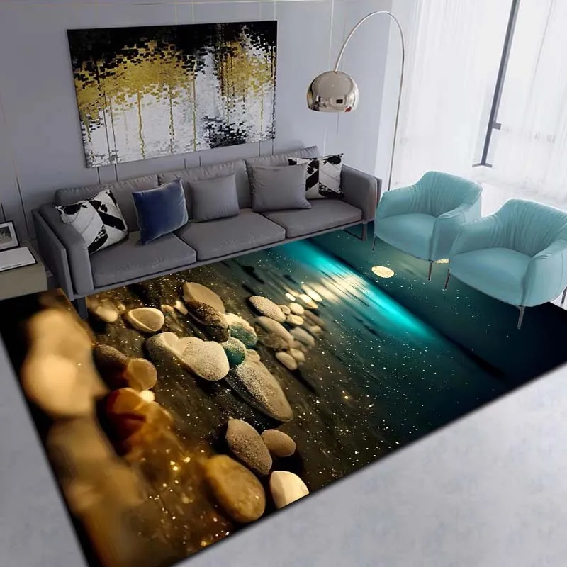 Sea Star Pebble Waves Shell scenery Print Flannel Area Rug Non‑Slip Soft Floor Mat For Kitchen Bathroom Entrance Indoor HomeGift