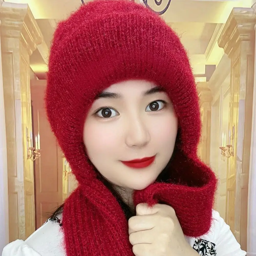 Winter Ear Protection Knitted Skullies Hat Scarf Set Neck Warmer Cross Cycling Balaclavas Hat Soft Windproof Neckerchief Mom