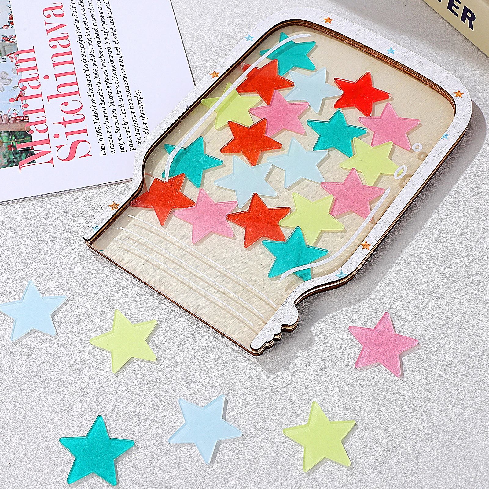 

1 Star Reward Jar 14x21cm Classroom Decorative Storage Box Wooden Material Long Lasting Motivational Tool for