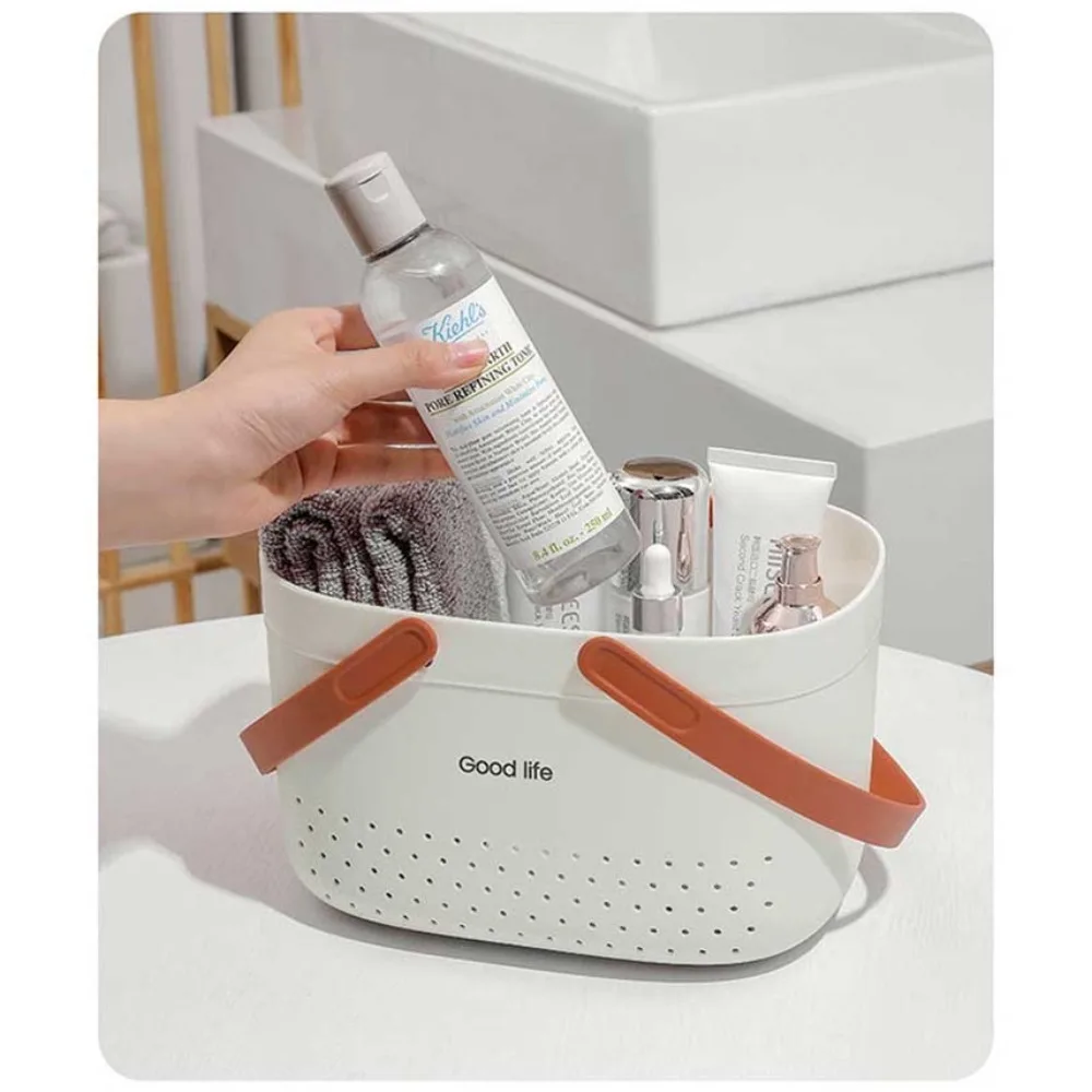 New Large Capacity Wash Basket Plastic Portable Bath Basket Silicone Handheld Space Saving Sundries Storage Basket