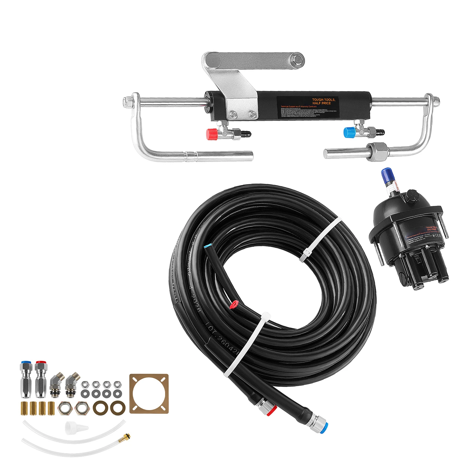 SucceBuy Hydraulic Steering Kit 90HP 20ft / 90HP 24ft / 150HP 20ft, Marine Boat Steering System 2.5 MPa Helm Pump, Two-Way Lock Cylinder, High-Strength Hoses, for Single-Engine Use