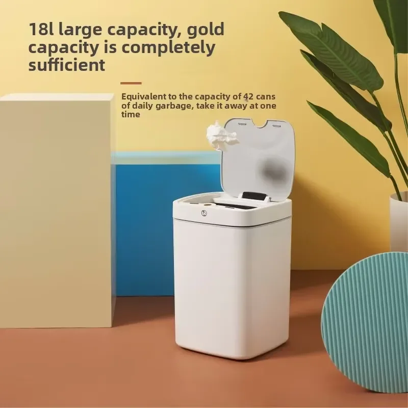 Square Smart Plastic Trash Can for Kitchen Bathroom Living Room Commercial Home Use Innovative Design Waste Bin Garbage