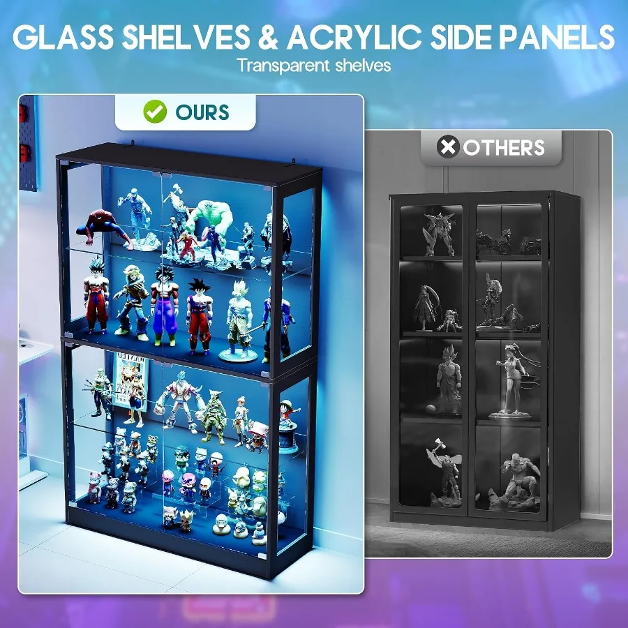 45-Inch RGB Display Cabinet with Glass Doors for Gaming Setup, Tempered Glass, Black, Customizable Lighting and Adjustable Shel view 5