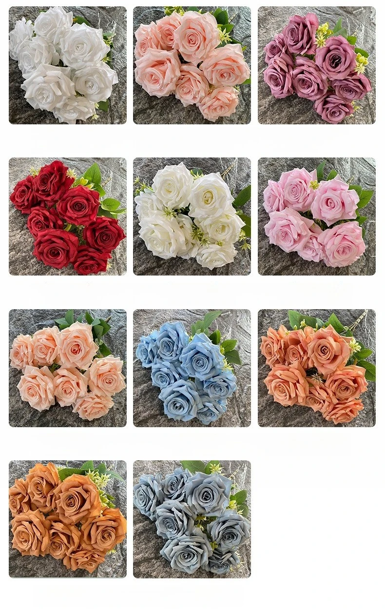 2/5 Stück Künstliche 7-köpfige Rosensträuße aus gebürstetem Stoff, Kunstblumen für Hochzeiten, Rosa Pariser Rosen, Simulationsblumen zur Dekoration von Hallen – Detail 2