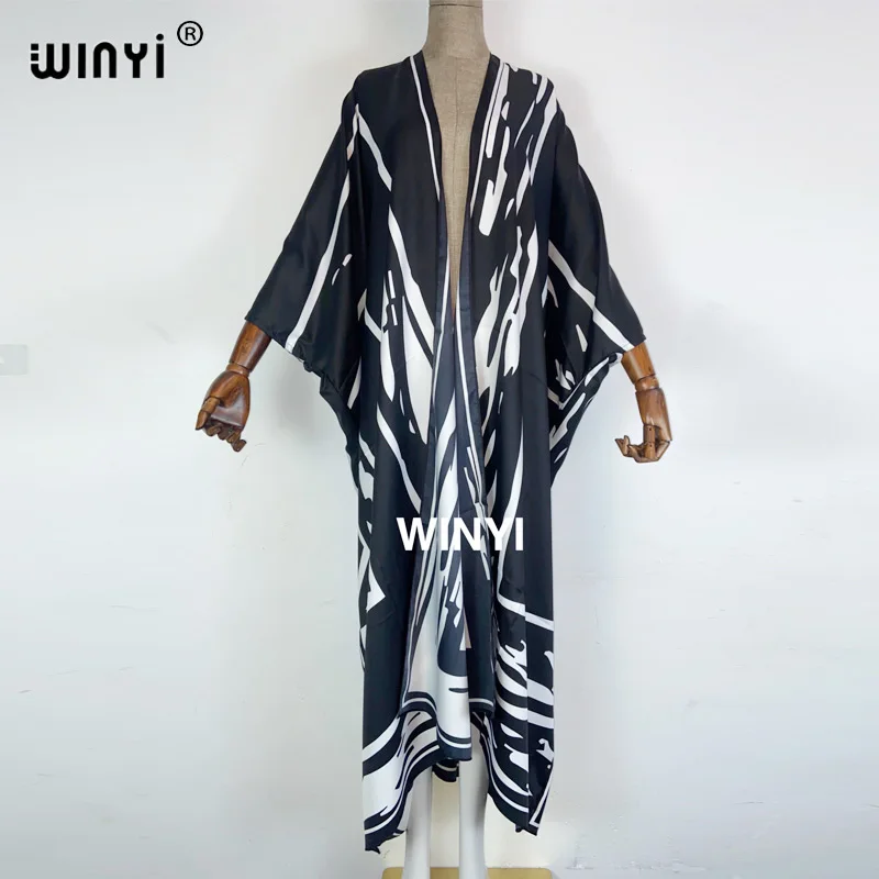 2022 WINYI Middle East Summer Women beach Cardigan New process twill Boho abayas Maxi African Holiday Batwing Sleeve Robe