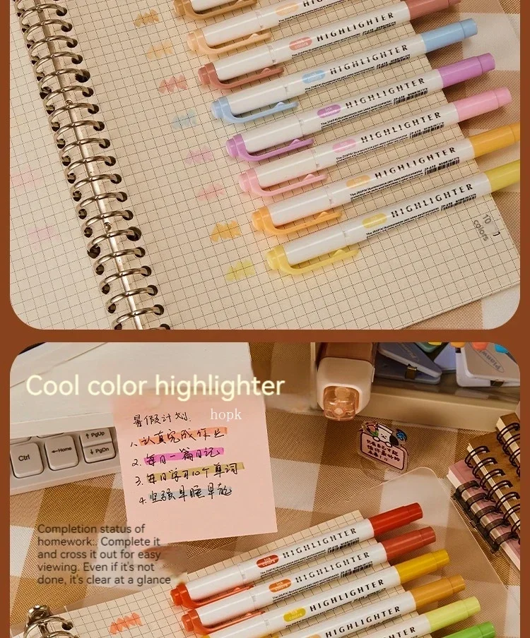 5 Colors Double Heads Highlighter Pen Fluorescent Markers Drawing Highlighters Pens Art Japanese DIY Cute Pastel Stationery