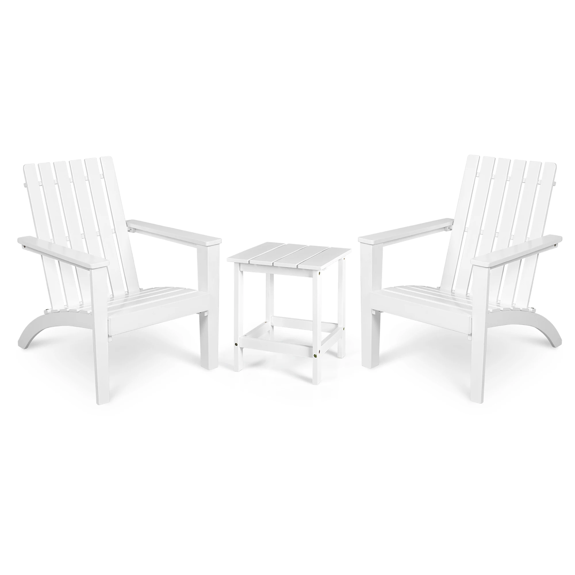 3PCS Patio Adirondack Chair Side Table Set Solid Wood Garden Deck White