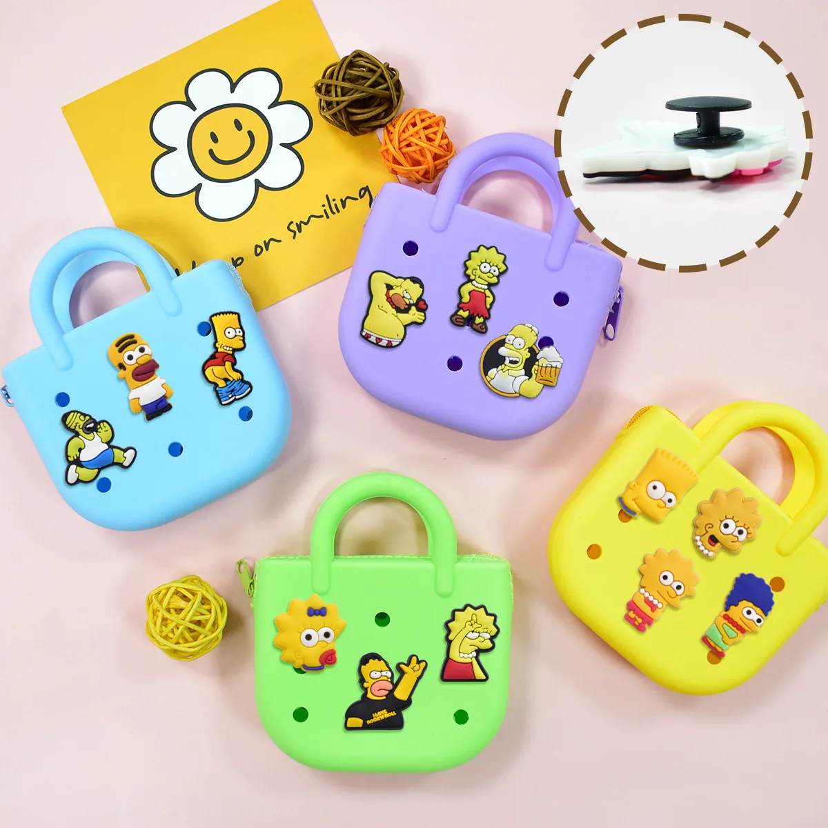 20Pcs Cute Simpsons Comic Cartoon Figure Shoe Charms For Slides Sandals DIY Custom Accessories Unisex Shoe Yellow Decor