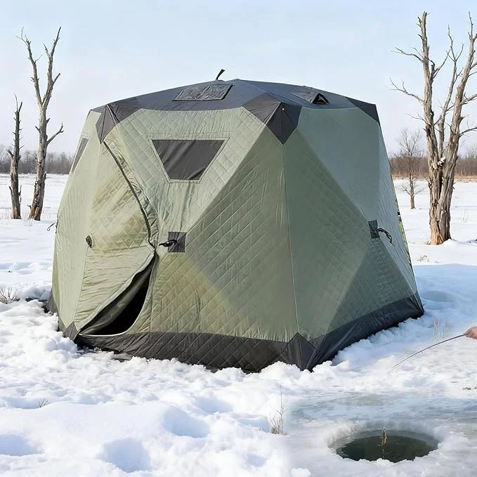 Winter Fishing Shelter  120g Cotton Padded Tent with Fiber Glass Poles for Cold Weather Ice Anglers