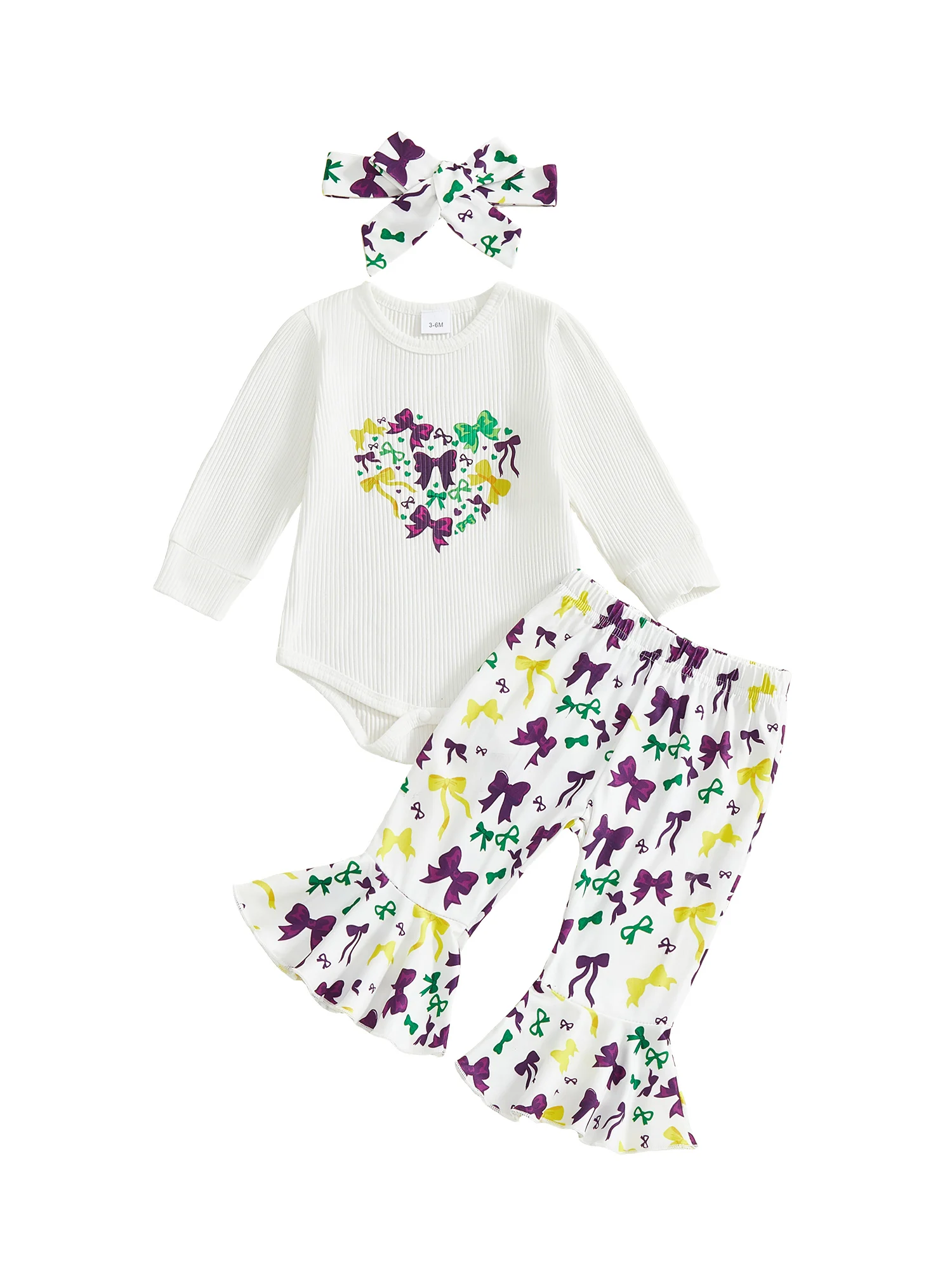 طقم بلوزات وسروال بأكمام مكشكشة وطبعة زهور لعيد الفصح للفتيات الصغيرات مع عصابة رأس متطابقة مكونة من 3 قطع لفصل الربيع #4