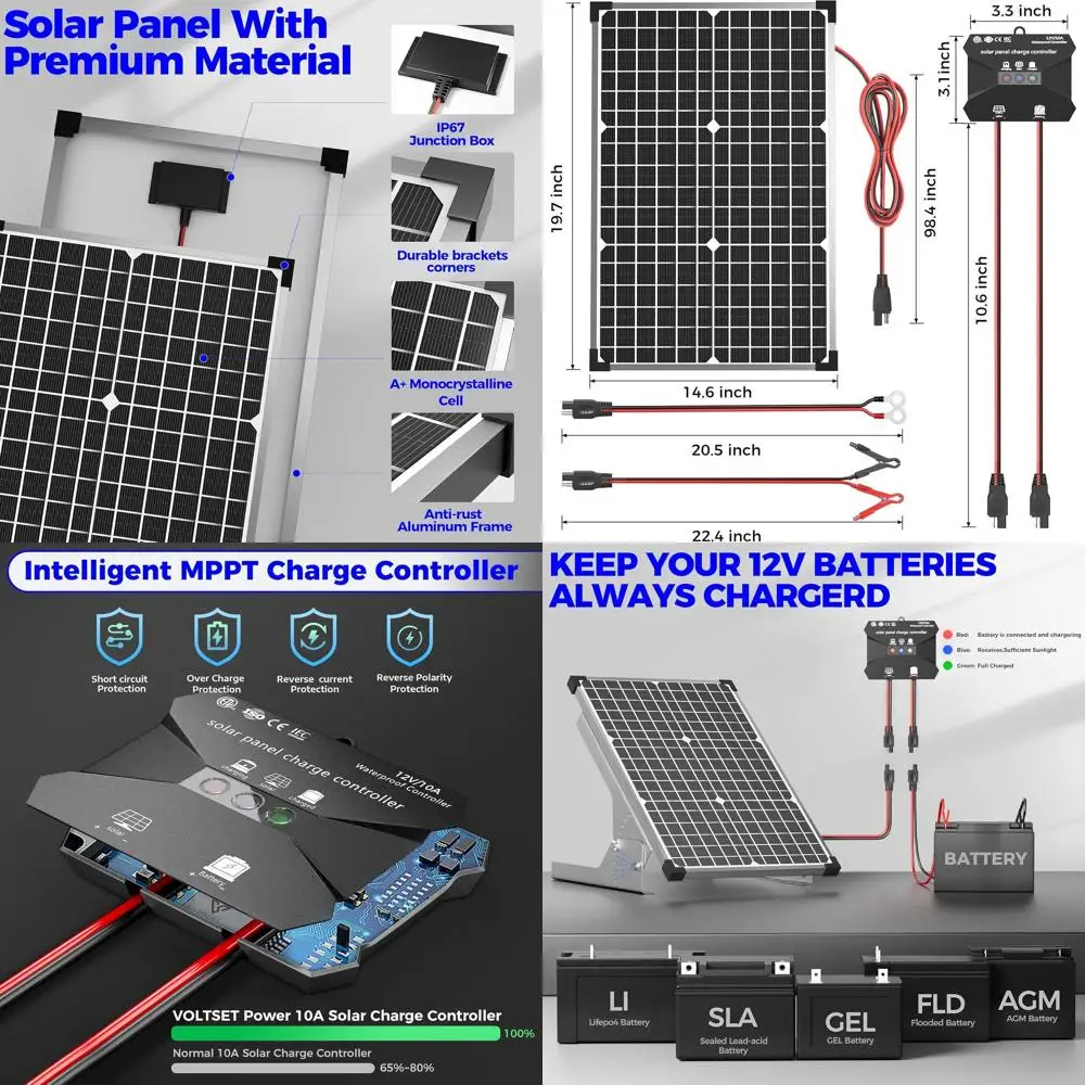 

Комплект солнечных панелей 30 Вт, устройство для поддержания заряда аккумулятора 12 В, контроллер MPPT 10 А, регулируемый кронштейн для водонепроницаемых солнечных систем