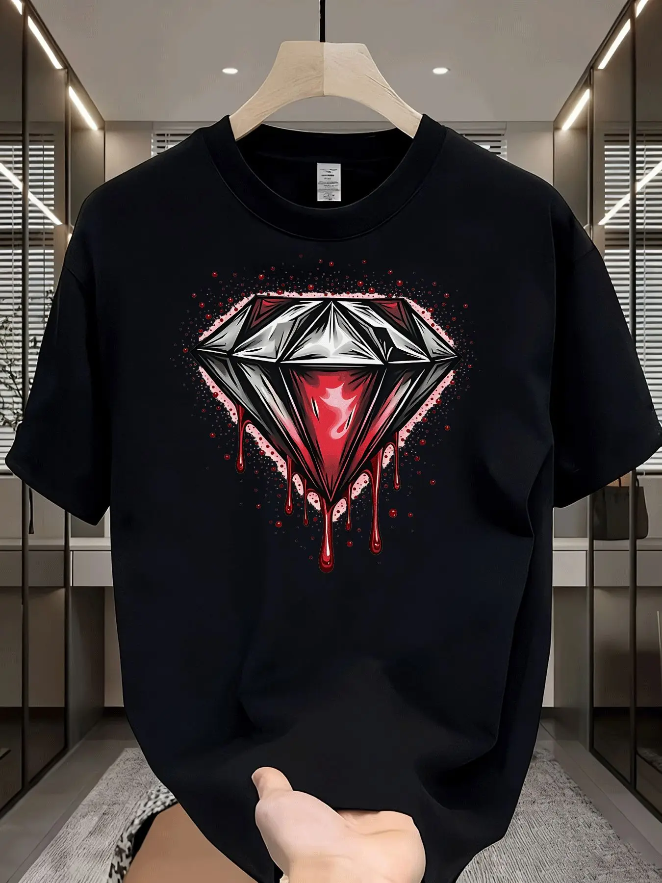 Bleeding Diamond Graphic T-shirt Men Women Dark Style Gem Print Short Sleeve Casual Streetwear Tops