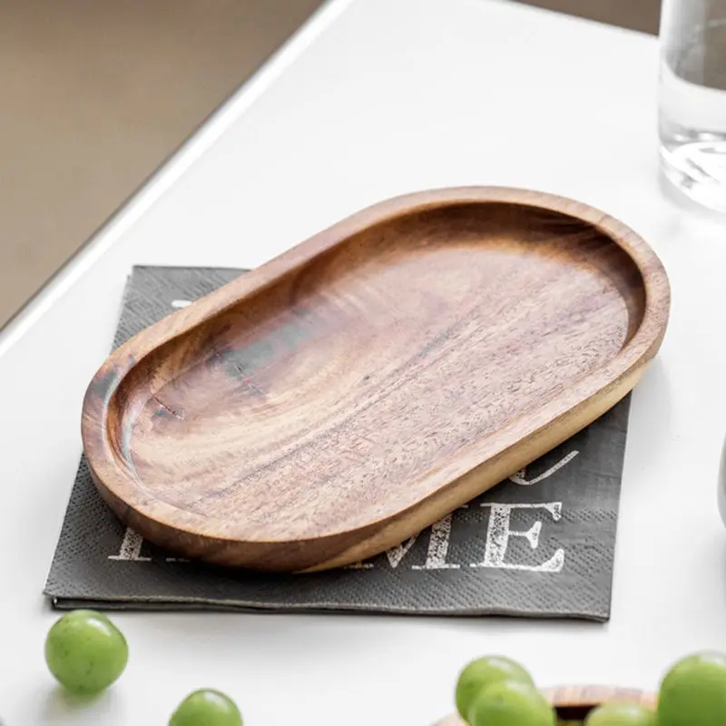 Mini Solid Wood Dessert Plate Japanese Style Serving Tray for Jewellery Key Saucer Trays Fruit Plate Storage Pallet Kitchen Deco