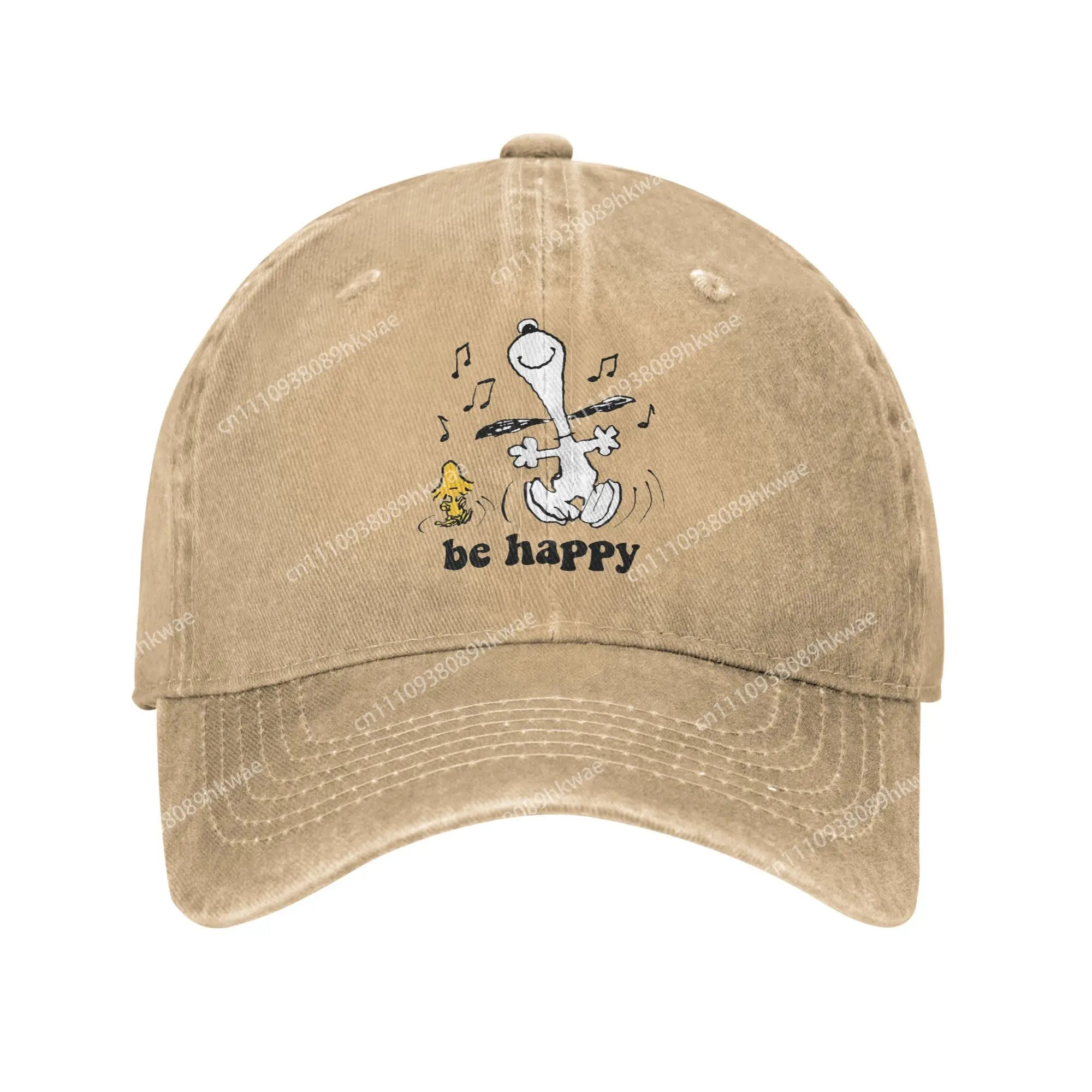 Gorras de Béisbol Unisex de Snoopy y Woodstock con Diseño 'Be Happy Dance', Gorras de Dibujos Animados con Aspecto Desgastado, Gorra Retro para Actividades, Regalo, Gorra Snapback
