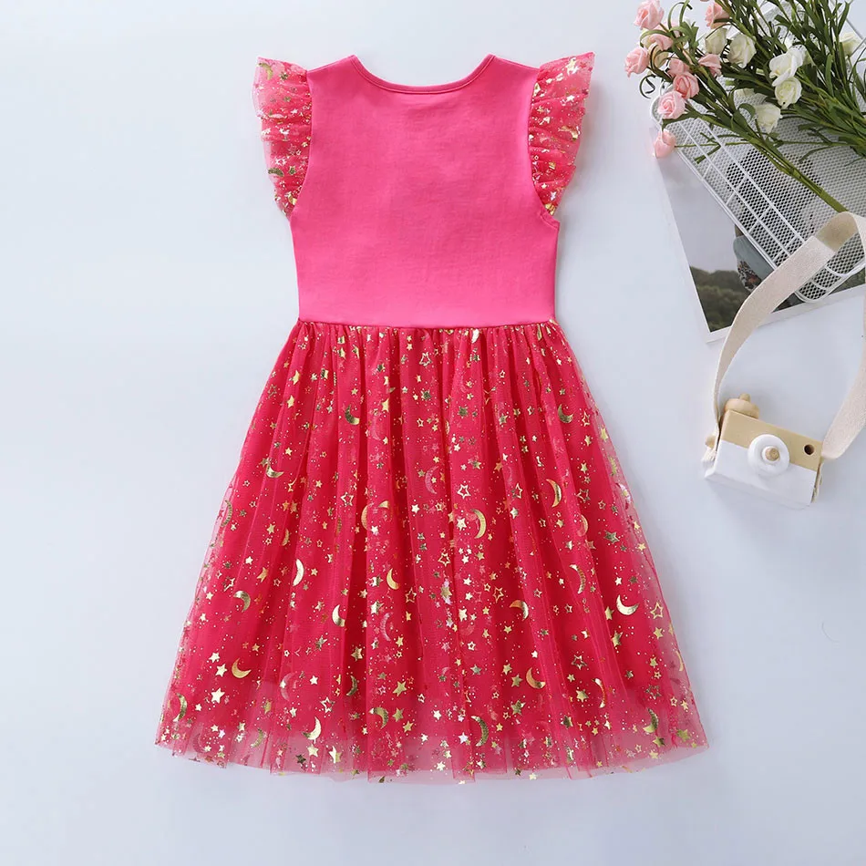 Girls Casual Dresses Girls Summer Unicorn Embroidered Sleeveless Cotton Dress with Tulle Stylish and Comfortable Sundress