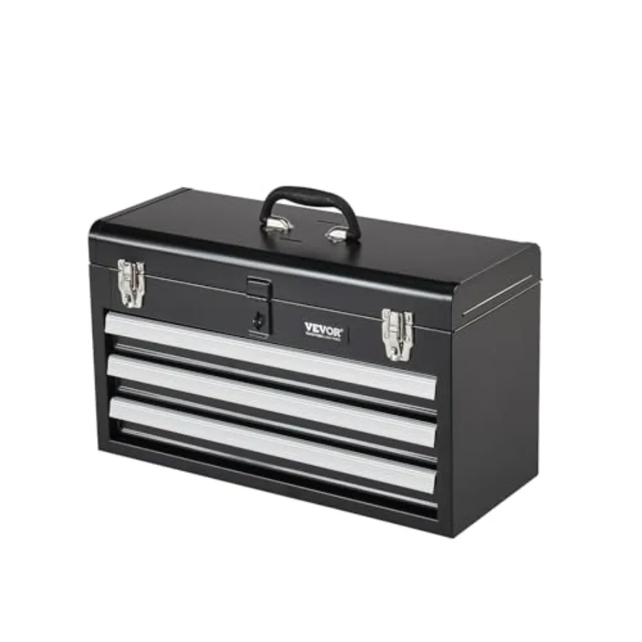 

Metal Tool Box.5-ch Portable Metal Tool Box with 3 Drawers Small Tool Chest with EVA Liners Ball Bearing Slide Drawers Locking